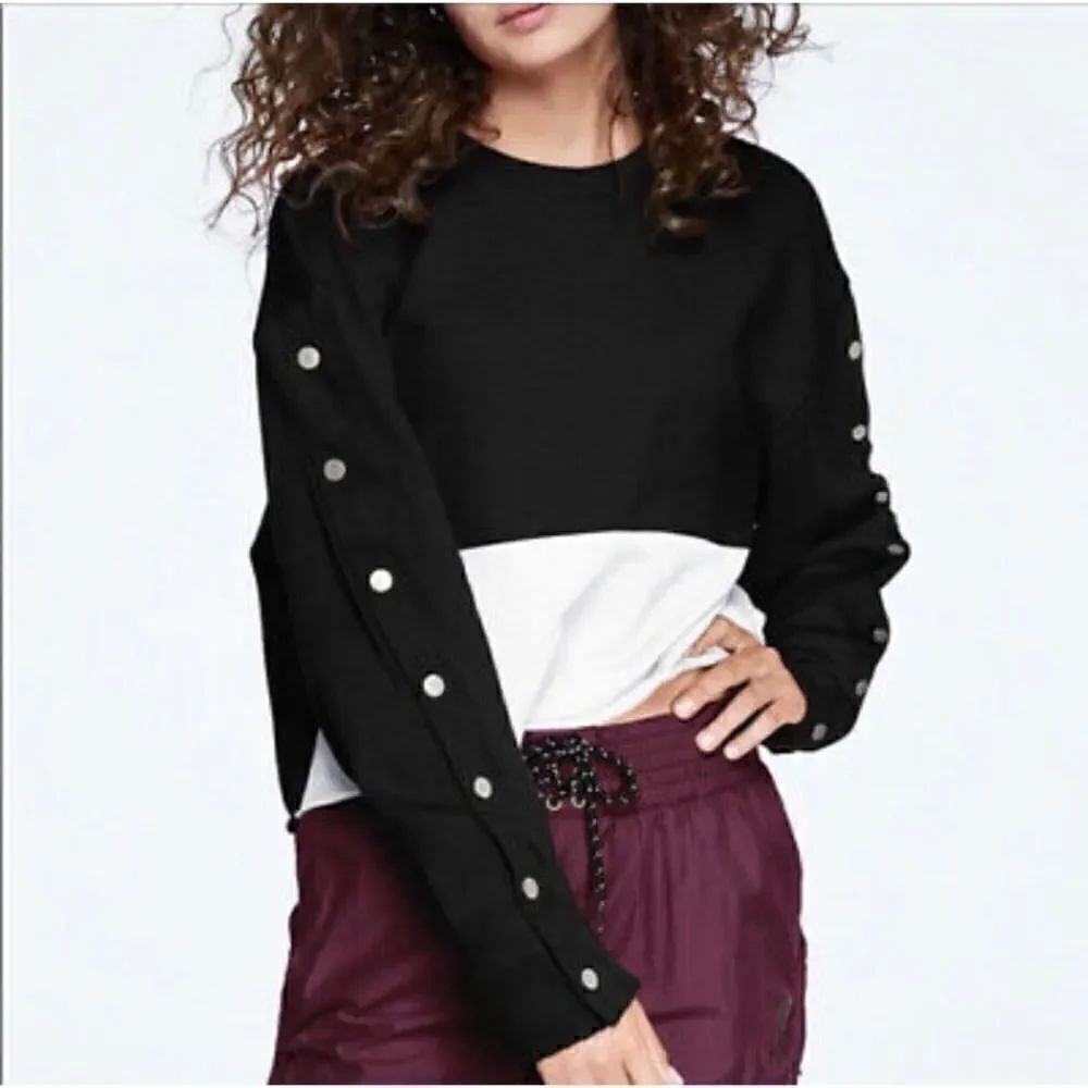 Victoria's Secret Pink Colorblock Snap Button Cropped Sweatshirt - Picture 9 of 10